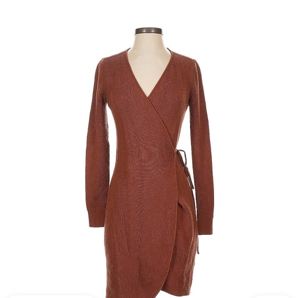 Brown Knit Wrap Dress
